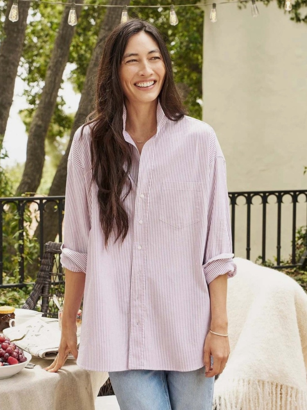 📌 Frank & Eileen Relaxed Wine Colored Shirley Striped Button-Up Shirt